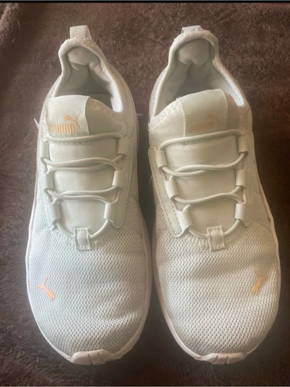 Puma Kids Mint Green Mesh Sneakers with Peach Accents